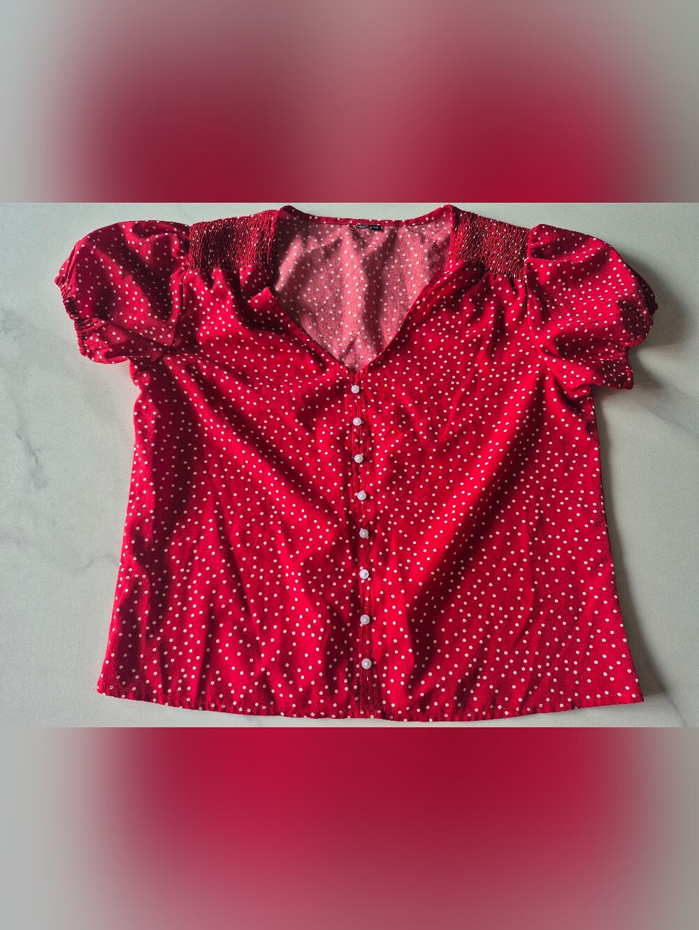 Red Polka Dot Button-Up Blouse